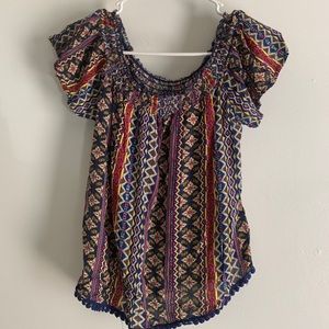 Patterned Short Sleeve Blouse